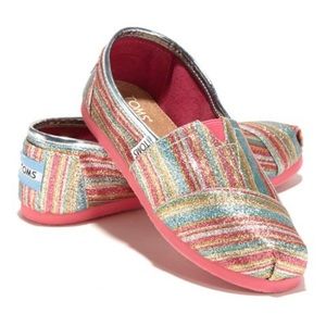 Toms Pink Glitter Stripe classic youth size 4